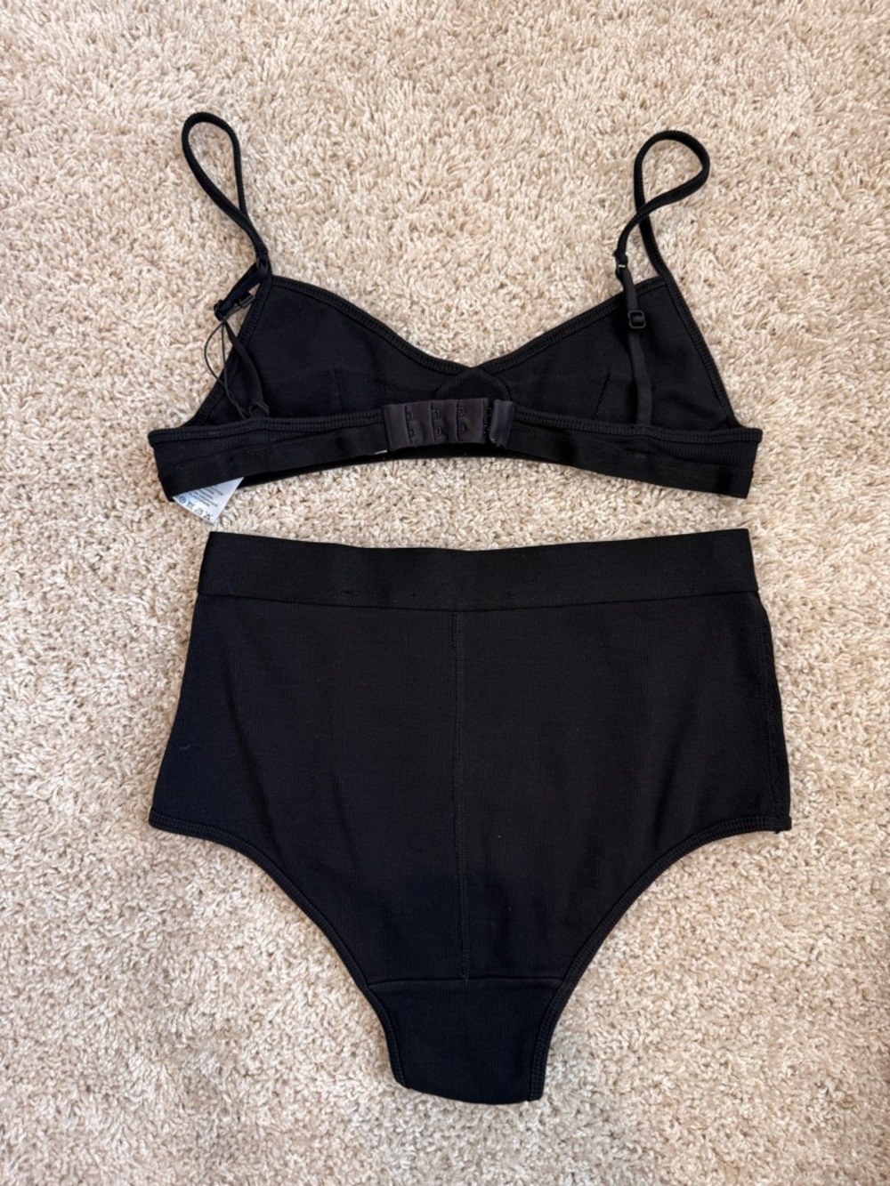Marine Serre Black Crescent Moon Ribbed Bralette & High-Waist Brief Set View 6